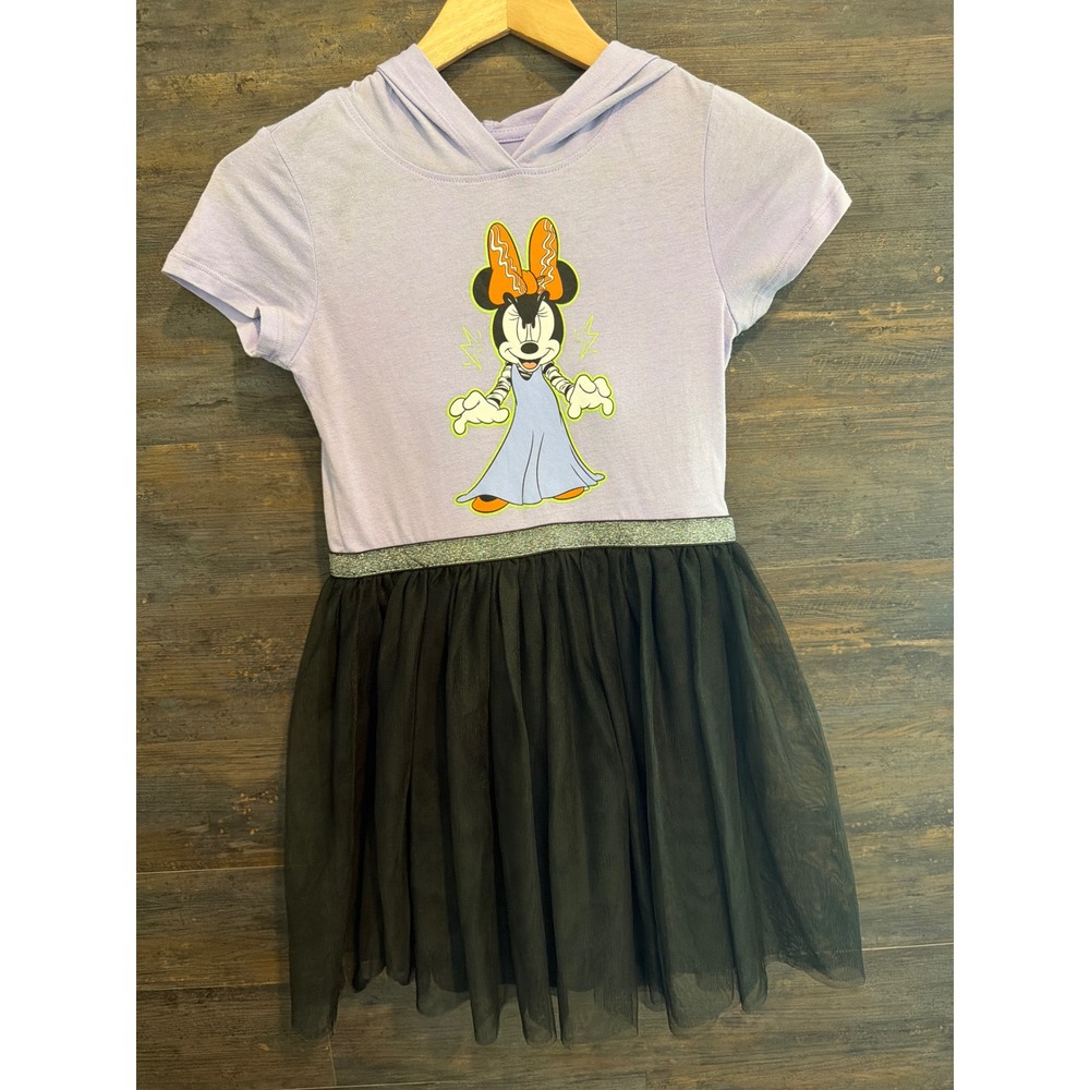 Disney Minnie Mouse Halloween Hooded Tutu Dress Lavender Black Girls Medium 7-8